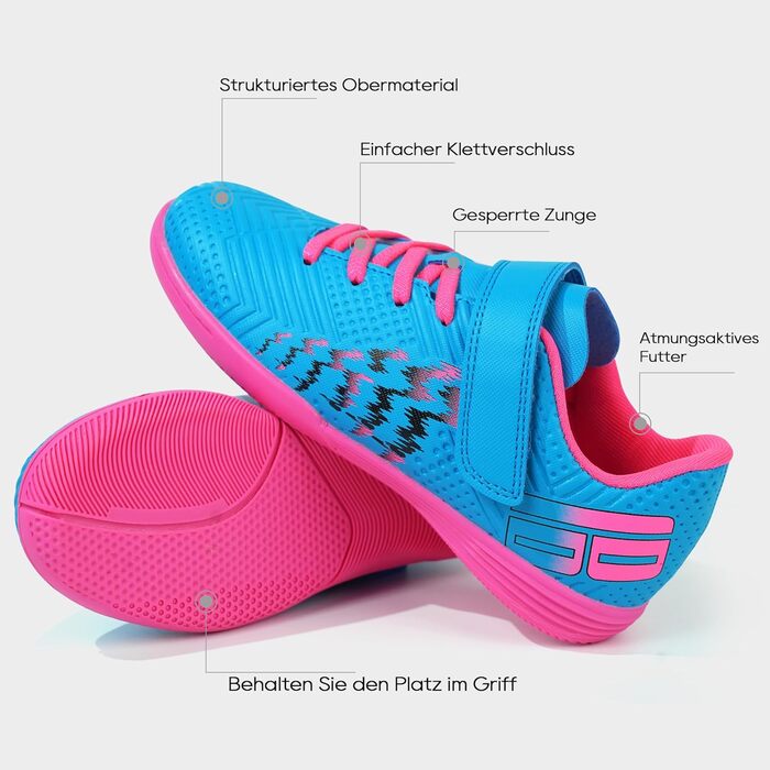 Дитячі футзальні кросівки JABASIC для залу (хлопчики, дівчатка) - розмір 32 EU, блакитний/рожевий