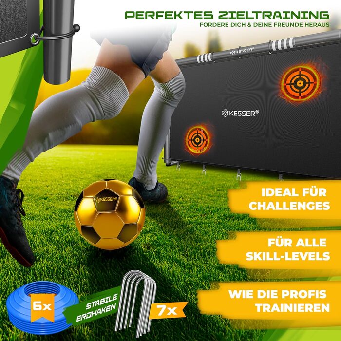 Ворота футбольні KESSER® для саду, міцні, для тренувань, з UV-стійким сіткою, сталевий каркас з оббивкою, фіксатори для землі, насос, конуси, аксесуари для монтажу (240см, з торговою панеллю, антрацит)