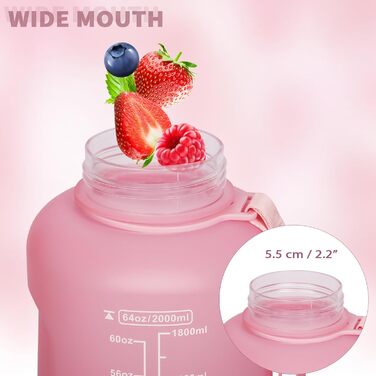 DEARRAY Спортивна пляшка 2 л Tritan з трубочкою та часовою розміткою, BPA-free, для води, мотиваційна, для фітнесу та спортзалу, рожево-фіолетова