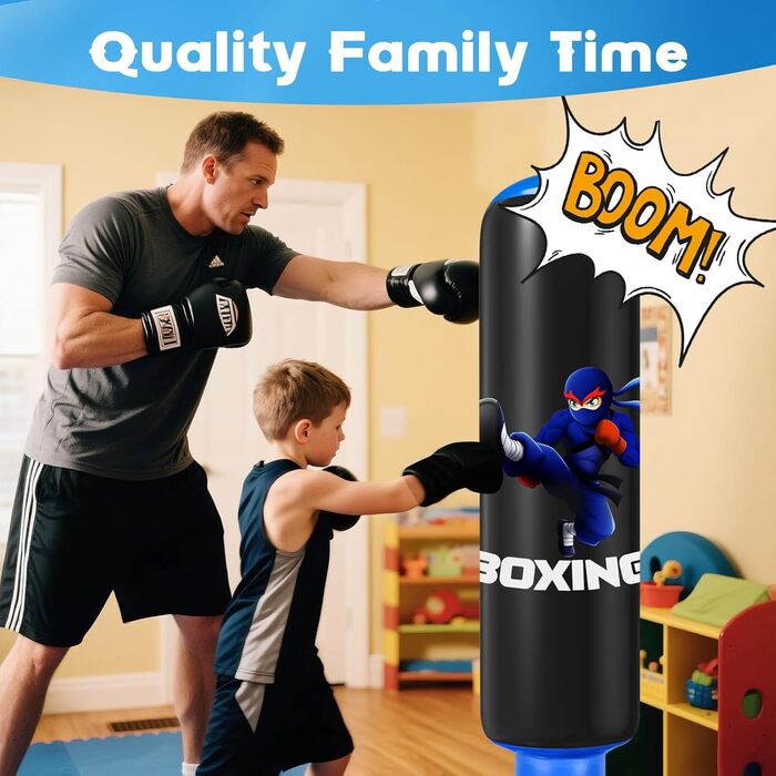 Дитячий боксерський мішок Qoosea 160 см з рукавичками та насосом, подарунок для хлопчиків та дівчаток 3–12 років. Підходить для карате, кікбоксингу, тхеквондо