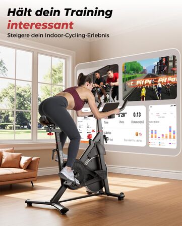 Велотренажер для дому Superun з APP, магнітний опір, 15 кг маховик, ультратихий, чорний