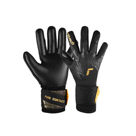 Воротарські рукавички Reusch Pure Contact Infinity Junior для футболу (чорно-золоті) - дитячі, для хлопчиків та дівчаток, для штучного газону