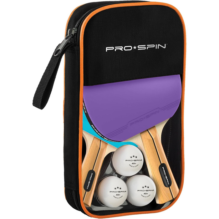 PRO-SPIN Набір для настільного тенісу – преміум ракетки, м'ячі 3 зірки, сумка для зберігання (на 2 гравці) | Різні кольори