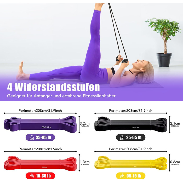 Набір еластичних стрічок для фітнесу з 4 рівнями опору, Resistance Bands Set з ручками, фіксатором для дверей, чохлом, сумкою та інструкцією. Ідеально для фітнесу, розтяжки та йоги.