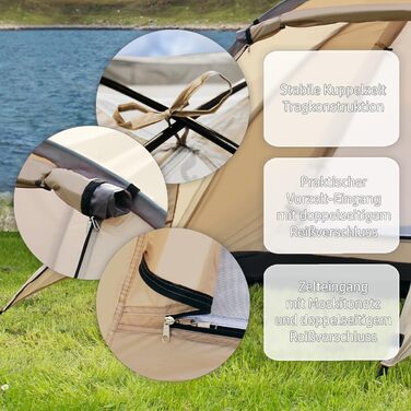 Купольний намет для 3 осіб 210x180x120 см, водовідштовхування 2000 мм, кемпінг, трекінг, фестиваль, іглу