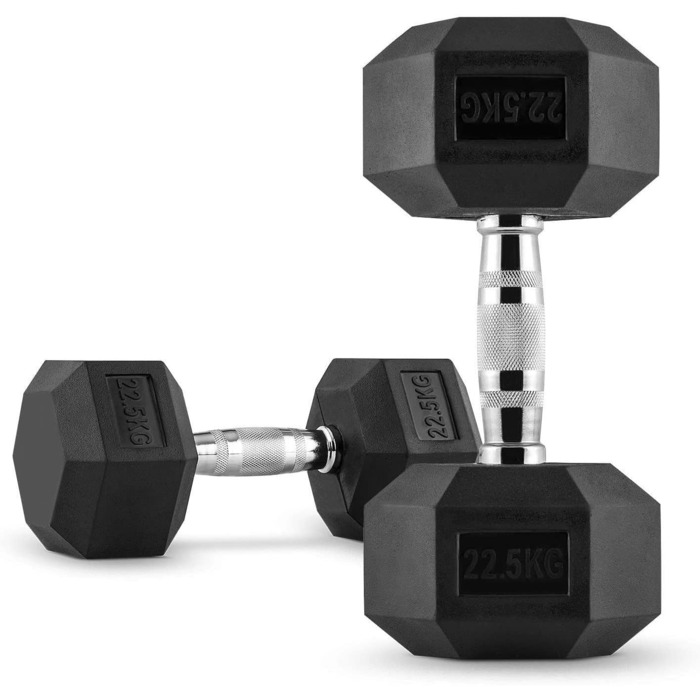 Гантеля Technofit Hex 22,5 кг, гексагональна, гумова, для силових тренувань та фітнесу