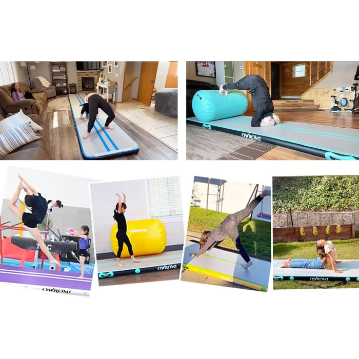 Надувний гімнастичний мат для тамблінгу та акробатики з електричним насосом, рожевий (2*1*0.1м)