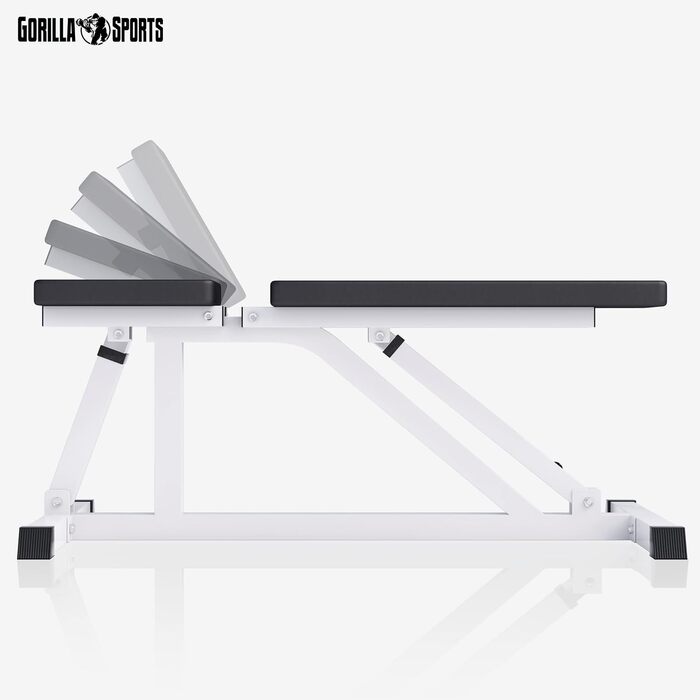 GORILLA SPORTS® Регульована лавка для жиму 200 кг, чорна/біла — тренувальна лавка, негативна, похила, універсальна для фітнесу вдома