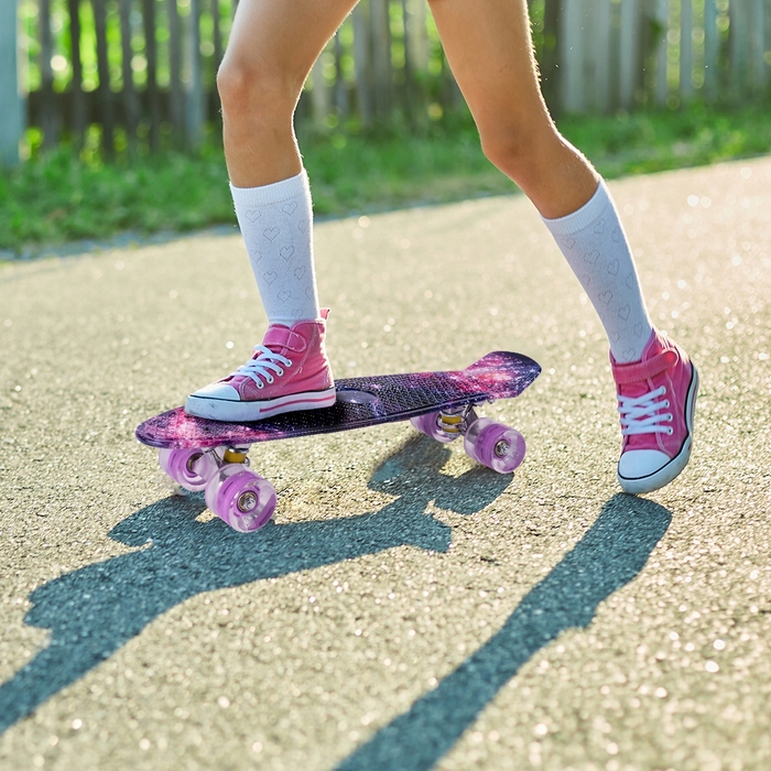 Пенні-борд MalPlay Fiszka, рожевий, 56 см, світлодіодні колеса LED, підшипники ABEC-7