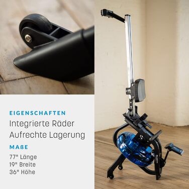 Гребний тренажер Bluefin Fitness Blade Aqua M-1 з водним опором, алюмінієва рама, інтеграція Kinomap, для інтенсивних тренувань