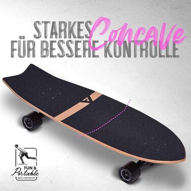 Серфскейт Apollo Surfskate Pro Midi Longboard для дорослих та дітей, з якісною вісью для карвінгу та пампінгу, міні круїзер для стрітсерфінгу, смугастий дизайн