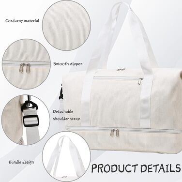 Спортивна сумка YOUYIKE з вельвету для жінок та чоловіків, місткість 20-35Л, з відділенням для взуття та вологих речей, дорожня сумка-вікендер для фітнесу, тренувань та подорожей (Коричневий/Білий)