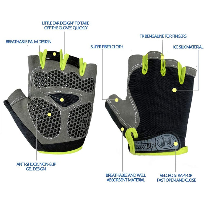Велосипедні рукавички для чоловіків MTB, рукавички для тренувань та велоспорту, напівпальцеві. Підходять для шосе та гірського велосипеда, силових тренувань. Зручні літні рукавички для чоловіків та жінок (2#Чорний та зелений-M)