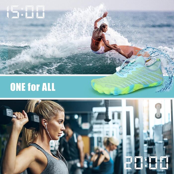 Водні черевики Mabove для жінок та чоловіків: купальні, пляжні, для плавання, серфінгу, аквашузи, 39 EU, блакитно-зелені