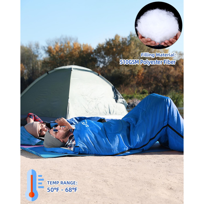 Сплячий мішок Outdoor Sportneer для дорослих та дітей - легкий спальник для кемпінгу, походів, рюкзаків 220x75см, блакитний