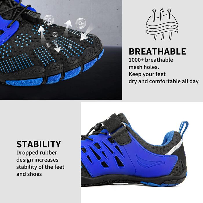 Чоловічі шкарпетки Grand Attack Barfußschuhe, мінімалістичні крос-тренери, підошва Zero Drop, широка передня частина (40.5 EU Weit, Zt609 Black Blue)