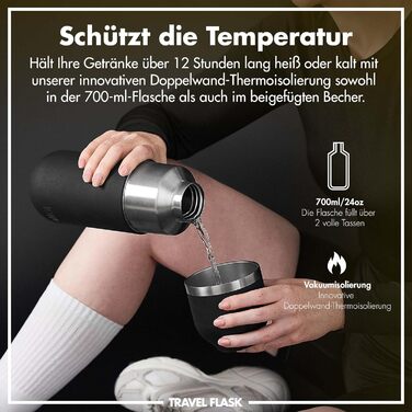 Термос ION8 з вакуумною ізоляцією ThermoShield для гарячих та холодних напоїв, великий ізольований стакан 2 чашки, магнітна кришка, м'яке дно, стильний та екологічний, чорний