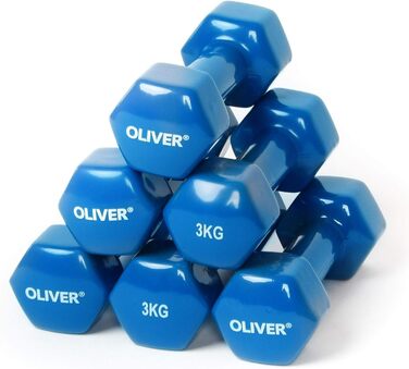 Набір вінілових гантелей Oliver 3 кг, 3 пари – для чоловіків і жінок, фітнес, аеробіка, тренування вдома та в залі, антиковзкі, різні ваги