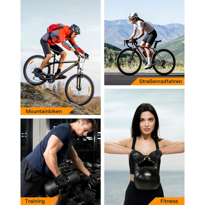 Велосипедні рукавички ATERCEL з відкритими пальцями для чоловіків та жінок - рукавички для MTB, їзди на велосипеді та фітнесу з SBR-подушками, чорний, розмір M