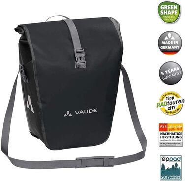 Велосипедні сумки на багажник VAUDE Aqua Back 2x24 л, водонепроникні задні велосумки, проста фіксація, чорні, універсальний розмір, Німеччина