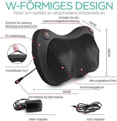 VOYOR HEALTH Масажна подушка з підігрівом, шиацу масажер з 3D головками, електричний прилад для зняття м'язового болю шиї, спини та ніг, подарунок для чоловіків і жінок, чорна