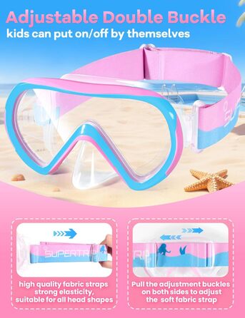 Дитяча маска для плавання та снорклінгу Supertrip, 6-14 років, скло, рожево-блакитна