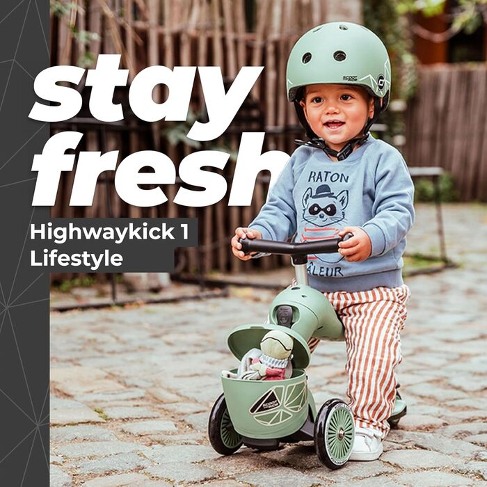 Біговел Scoot & Ride Highwaykick 1 Lifestyle з сидінням та контейнером (Зелені лінії)