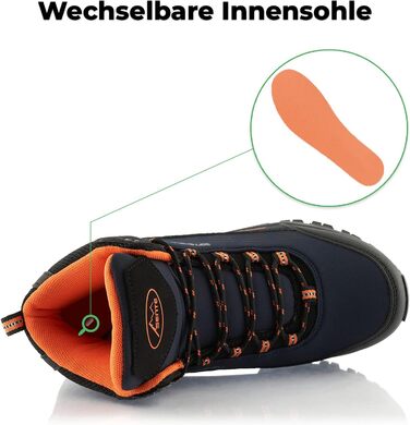 Черевики для ходьби жіночі та чоловічі, зимові, водонепроникні (36 EU, темно-синій, помаранчевий)