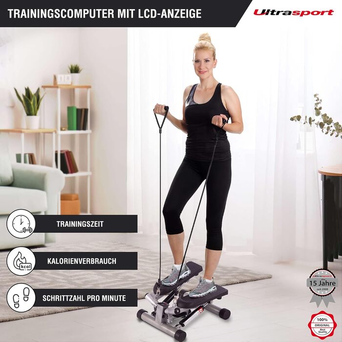 Міні степпер Ultrasport Swing Stepper з еспандерами, фітнес тренажер з комп'ютером для кардіо та зміцнення м'язів