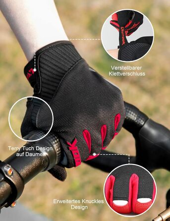 Велосипедні рукавички KUTOOK: антиковзаючі, амортизуючі, з підтримкою сенсорного екрану. MTB, шосе, гірський велосипед, подорожі, трекінг (червоний, L)
