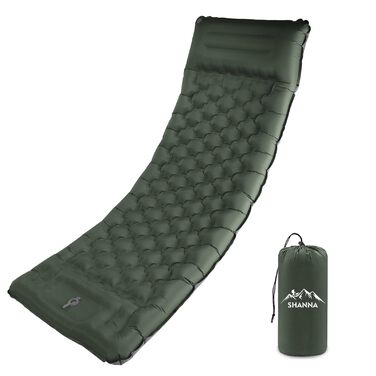 Надувний килимок для кемпінгу SHANNA Isomatte Outdoor 12 см з подушкою та насосом, блакитний павич