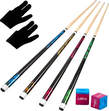 Набір для більярду Horse Billardqueue: 4 більярдні кийки з канадського акації, 58 дюймів, вага 18-21 oz, 2 крейди, для дорослих