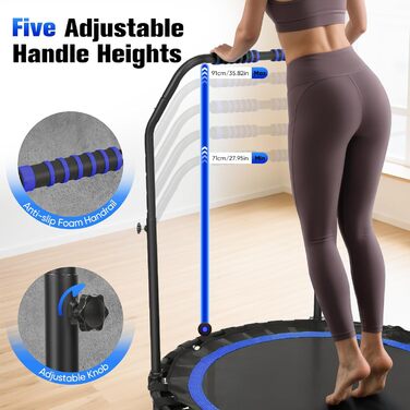 Трамплін фітнес складаний 106 см, 150 кг, 3 рівня регулювання ручок, без встановлення, для дітей, синій