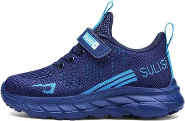 Дитячі кросівки для хлопчиків та дівчаток, унісекс, з кріпленням на липучці, зала/вулиця, сітка, дихаючі, легкі, фітнес, спорт, біг, темно-синій, 32 EU