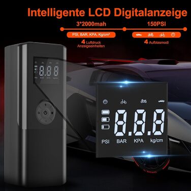 Електричний компресор для велосипедів EasyPump 12V: 150PSI, USB-C, LCD, LED, Powerbank, для всіх типів вентилів