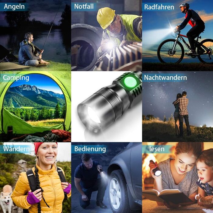 Набір ліхтариків Karrong LED: ультрафіолетовий (UV 395нм) та червоний світловий режим, USB-зарядка, магнітний корпус, для кемпінгу та походів (4 шт, чорні)