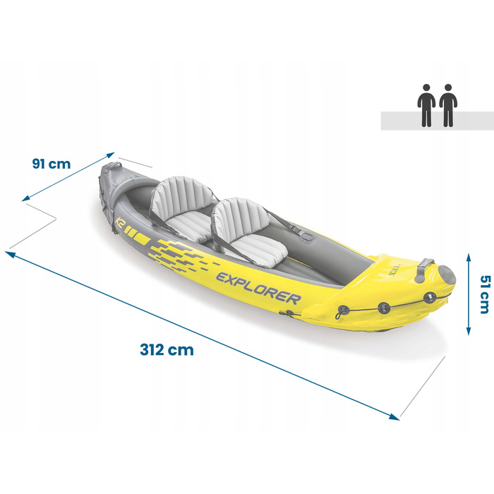 Надувний двомісний каяк Intex Explorer з веслами та насосом