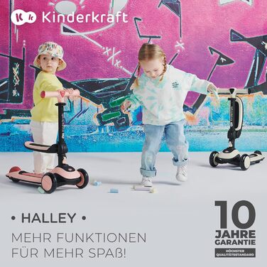 Дитячий самокат-трансформер Kinderkraft Halley 2 в 1 з сидінням, LED колесами, для дітей від 1 року до 50 кг, складаний, регульований кермо, сучасний дизайн
