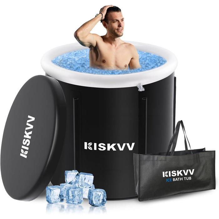 Льодяна ванна для спортсменів з кришкою KISKVV, Ø85x75 см, 378 л, складна переносна ванна для криотерапії, надувна бочка для льодової бані для дому та вулиці