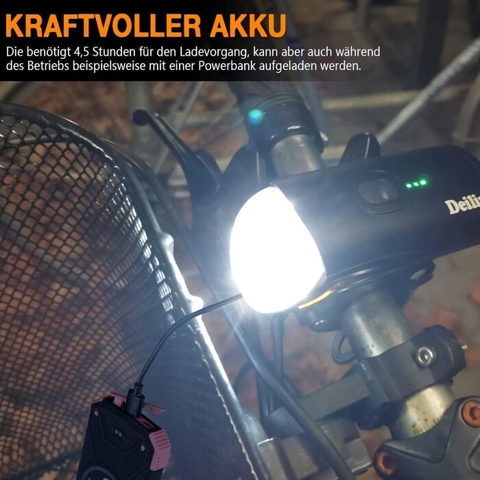 Набір велосипедних ліхтів Deilin: LED, 70 Lux, USB, водонепроникні (IPX5), переднє та заднє освітлення