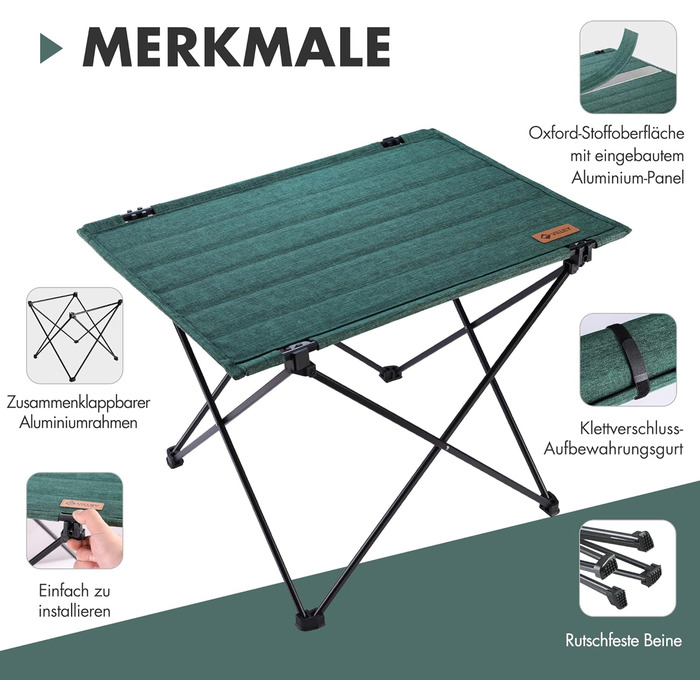 Складаний туристичний стіл VILLEY для кемпінгу та відпочинку на природі (зелений)