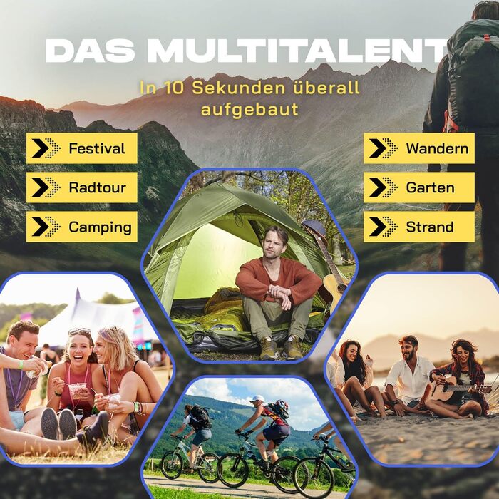 Намет Lumaland Camping - легкий намет Pop-Up для 2-4 особи | Куполовий намет для кемпінгу, трекінгу та фестивалів | Водонепроникний намет 210x190x110cm | Захист від вітру та сонця на пляжі