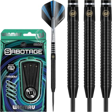 Дротики WINMAU Sabotage Onyx 22-26г, професійні, вольфрамові, з сталевим наконечником, комплект з оперенням та стрижнями