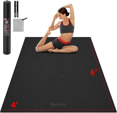 Фітнес-мат GymCope XXL, нековзкий, 183x122 см, 8 мм, PVC, чорний – килимок для йоги, пілатесу та гімнастики, зносостійкий, для спорту вдома та в залі