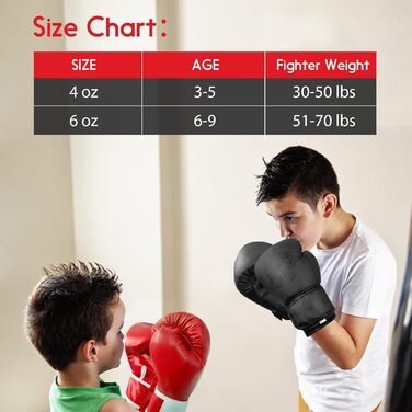 Боксерські рукавички FIVING для дітей та підлітків, 6oz, чорні. Для занять боксом, кікбоксингом, муай-тай, ММА