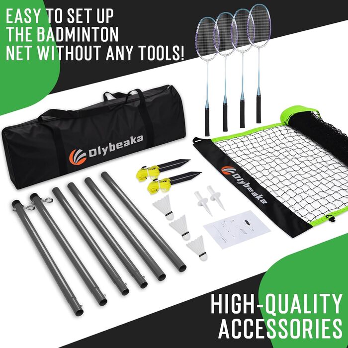 Набір для бадмінтону Baminton: сітка 6x90 см, 4 ракетки (алюміній), 3 волани, сумка. Для саду, пляжу, сімейного відпочинку