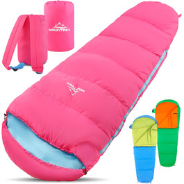 Дитячий спальний мішок MOUNTREX® - 175x70x45 см - для кемпінгу, подорожей, відпочинку на природі. 100% бавовна, рожево-блакитний, легкий, компактний, мумієподібний.