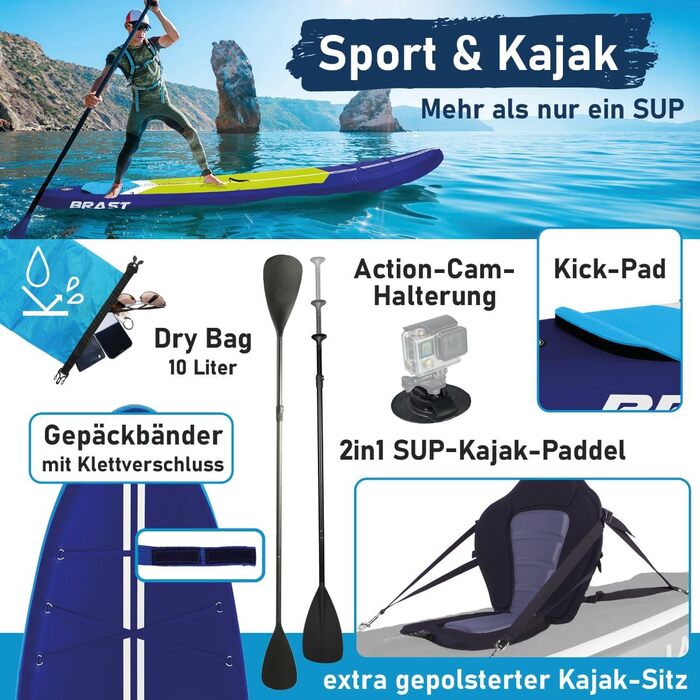 SUP дошка BRAST Turtle надувна з комплектом аксесуарів 320x81x15 см, темно-синя, гарантія 5 років
