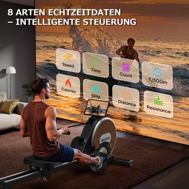 DMASUN Ручний тренажер для дому з магнітним опором, подвійними направляючими, підключенням до APP, 16 рівнів опору, LCD-дисплеєм, для кардіотренувань, до 160 кг, 32-рівнева електрична настройка (мережевий адаптер), дизайн під дерево