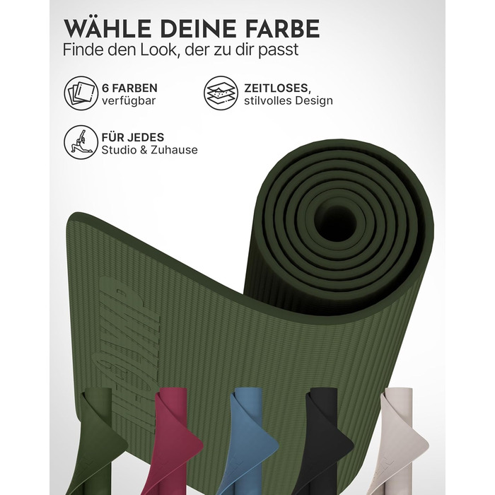 Килимок для йоги NEOLYMP - неслизький, для захисту суглобів - 183x61 см - PVC - для йоги, пілатесу - з E-book та відео-упражненнями (оливковий)